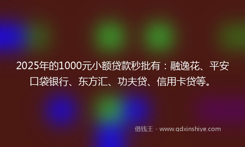 2025年的1000元小额贷款秒批有：融逸花、平安口袋银行、东方汇、功夫贷、信用卡贷等。