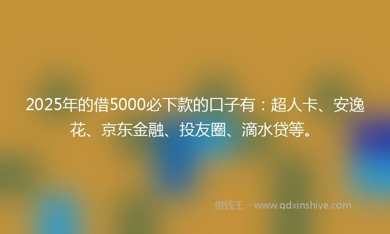 2025年的借5000必下款的口子有：超人卡、安逸花、京东金融、投友圈、滴水贷等。