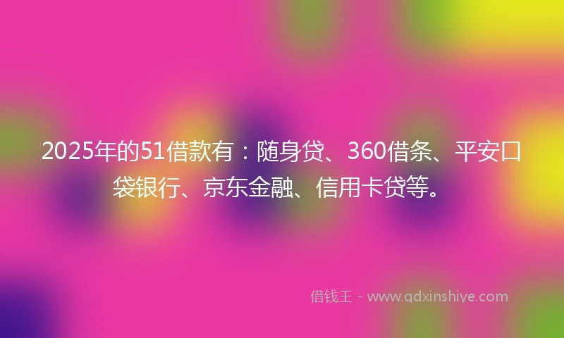 2025年的51借款有：随身贷、360借条、平安口袋银行、京东金融、信用卡贷等。
