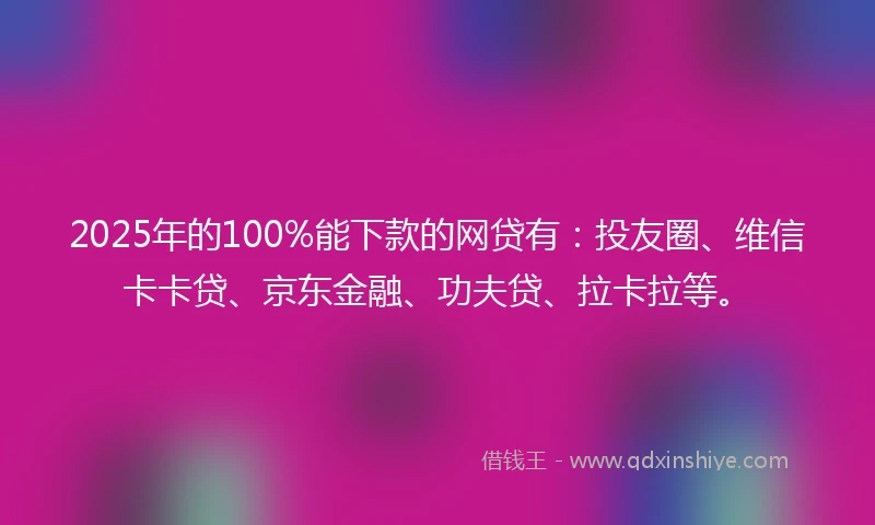 2025年的100%能下款的网贷有：投友圈、维信卡卡贷、京东金融、功夫贷、拉卡拉等。
