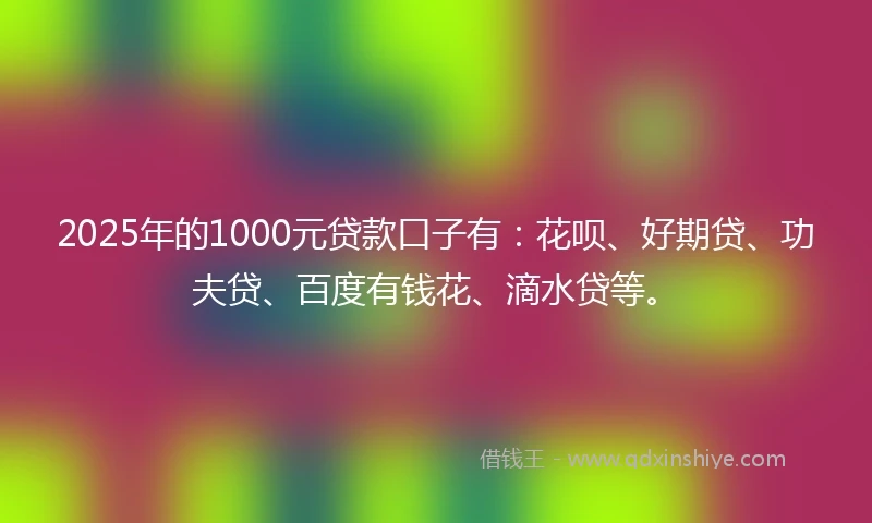 2025年的1000元贷款口子有：花呗、好期贷、功夫贷、百度有钱花、滴水贷等。