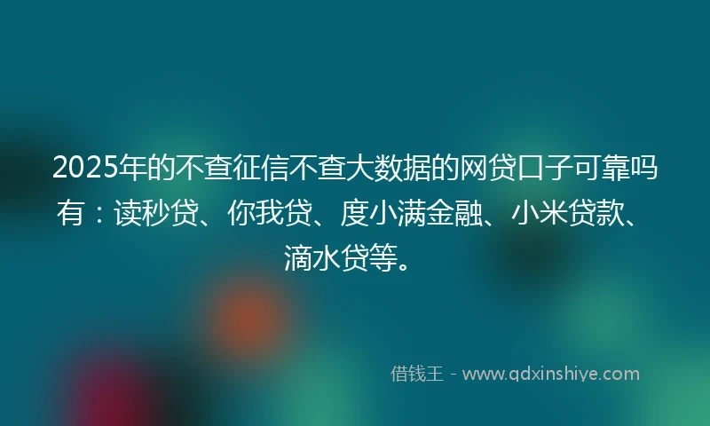 2025年的不查征信不查大数据的网贷口子可靠吗有：读秒贷、你我贷、度小满金融、小米贷款、滴水贷等。