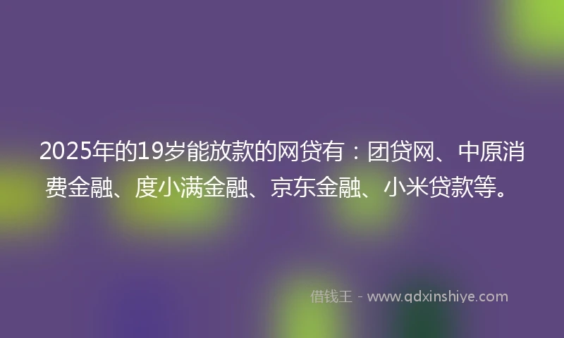 2025年的19岁能放款的网贷有：团贷网、中原消费金融、度小满金融、京东金融、小米贷款等。