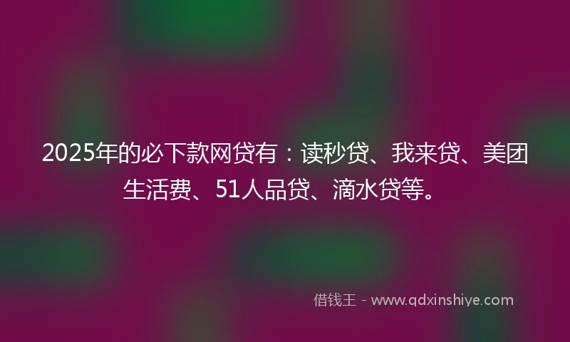 2025年的必下款网贷有：读秒贷、我来贷、美团生活费、51人品贷、滴水贷等。