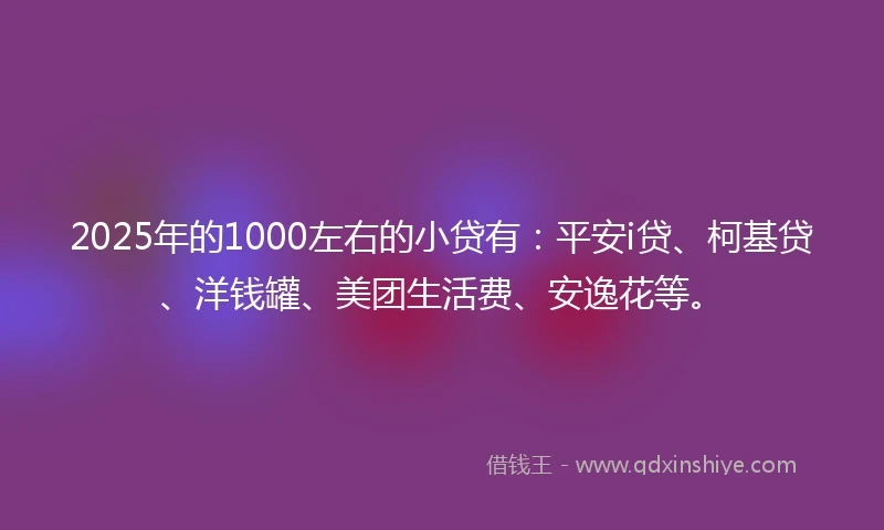 2025年的1000左右的小贷有：平安i贷、柯基贷、洋钱罐、美团生活费、安逸花等。