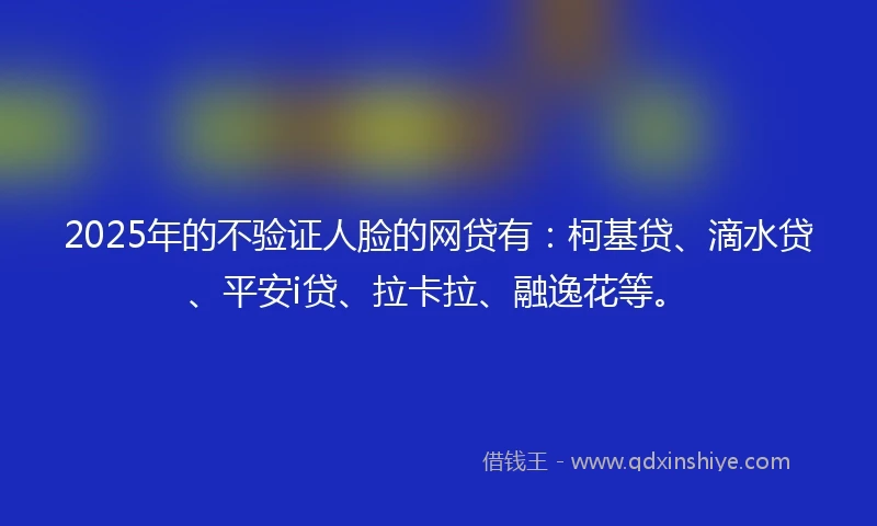 2025年的不验证人脸的网贷有：柯基贷、滴水贷、平安i贷、拉卡拉、融逸花等。