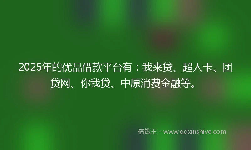 2025年的优品借款平台有：我来贷、超人卡、团贷网、你我贷、中原消费金融等。
