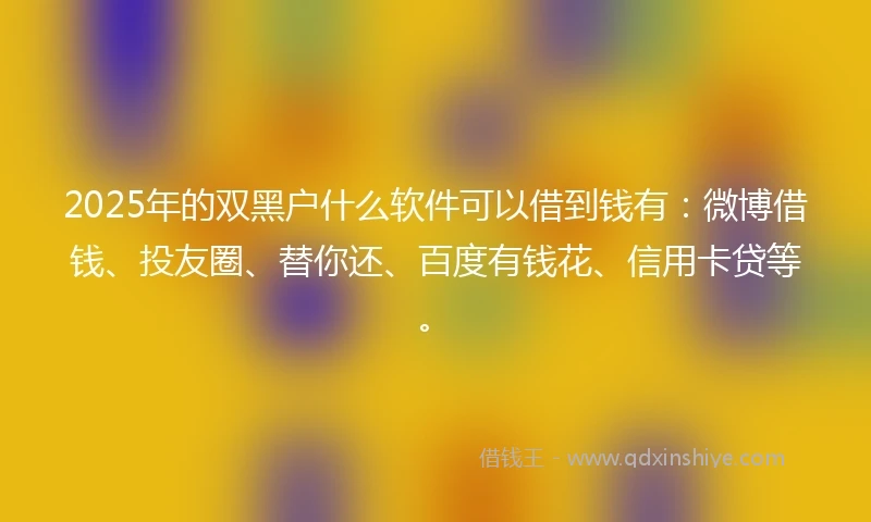 2025年的双黑户什么软件可以借到钱有：微博借钱、投友圈、替你还、百度有钱花、信用卡贷等。