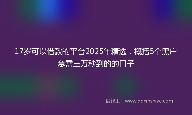 17岁可以借款的平台2025年精选，概括5个黑户急需三万秒到的的口子