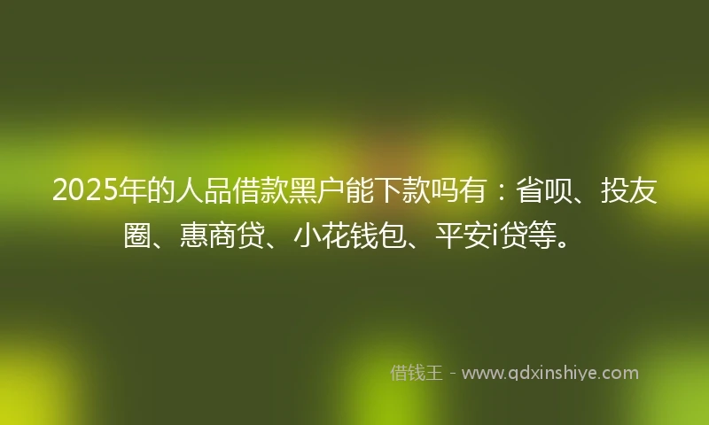 2025年的人品借款黑户能下款吗有：省呗、投友圈、惠商贷、小花钱包、平安i贷等。