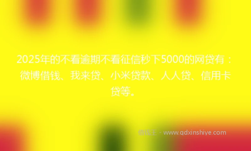 2025年的不看逾期不看征信秒下5000的网贷有：微博借钱、我来贷、小米贷款、人人贷、信用卡贷等。