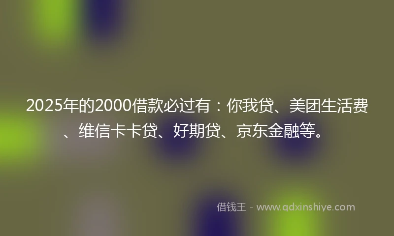 2025年的2000借款必过有：你我贷、美团生活费、维信卡卡贷、好期贷、京东金融等。