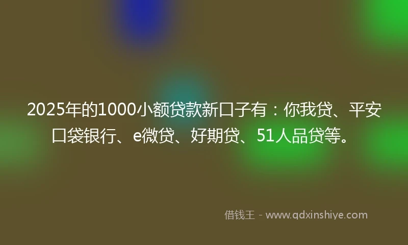 2025年的1000小额贷款新口子有：你我贷、平安口袋银行、e微贷、好期贷、51人品贷等。