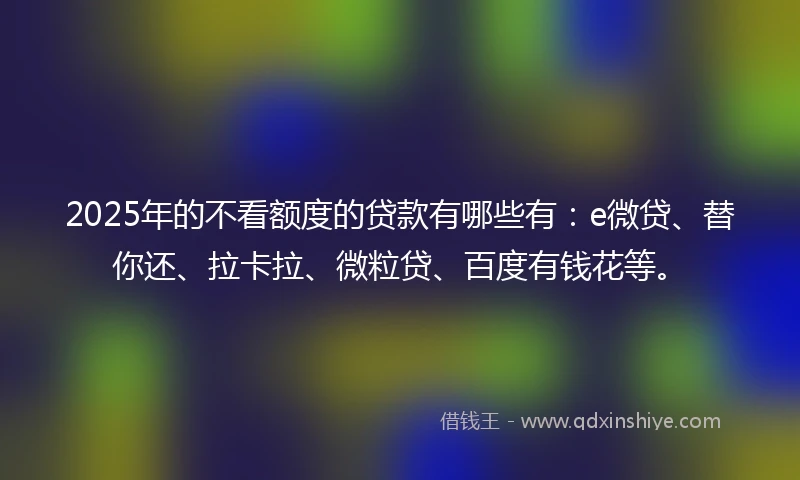 2025年的不看额度的贷款有哪些有：e微贷、替你还、拉卡拉、微粒贷、百度有钱花等。