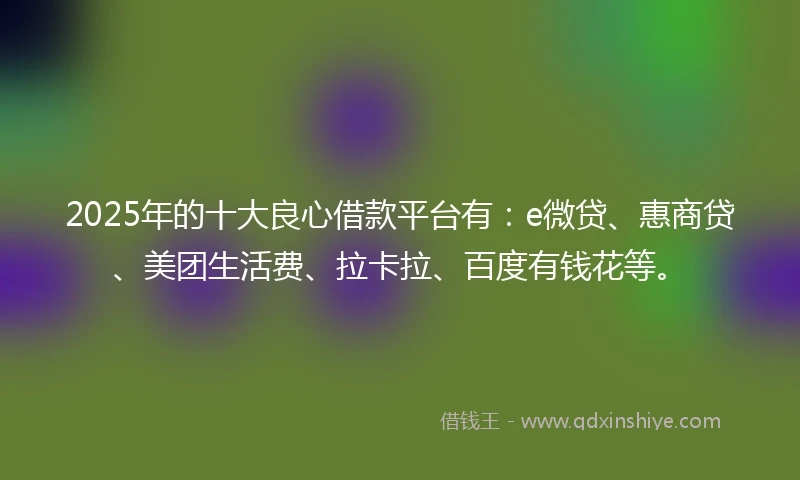 2025年的十大良心借款平台有：e微贷、惠商贷、美团生活费、拉卡拉、百度有钱花等。