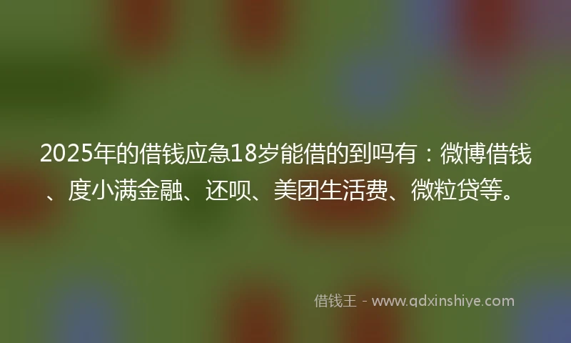 2025年的借钱应急18岁能借的到吗有：微博借钱、度小满金融、还呗、美团生活费、微粒贷等。