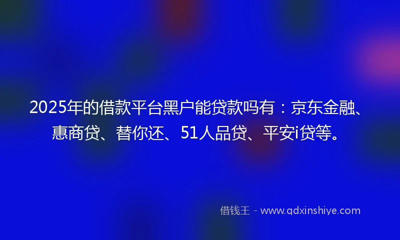 2025年的借款平台黑户能贷款吗有：京东金融、惠商贷、替你还、51人品贷、平安i贷等。