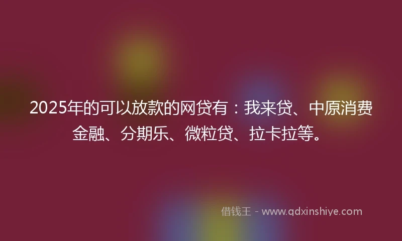 2025年的可以放款的网贷有：我来贷、中原消费金融、分期乐、微粒贷、拉卡拉等。