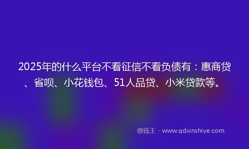 2025年的什么平台不看征信不看负债有：惠商贷、省呗、小花钱包、51人品贷、小米贷款等。