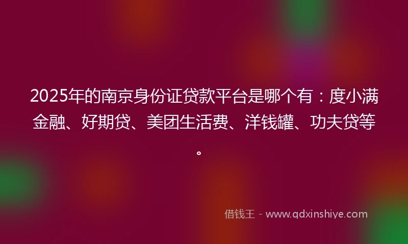 2025年的南京身份证贷款平台是哪个有：度小满金融、好期贷、美团生活费、洋钱罐、功夫贷等。