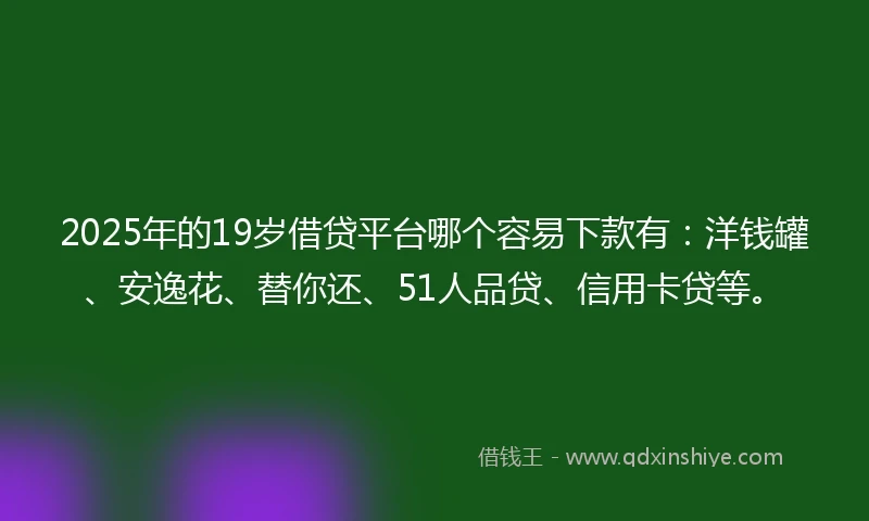 2025年的19岁借贷平台哪个容易下款有：洋钱罐、安逸花、替你还、51人品贷、信用卡贷等。