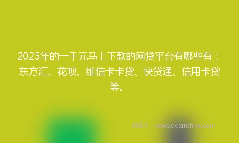 2025年的一千元马上下款的网贷平台有哪些有：东方汇、花呗、维信卡卡贷、快贷通、信用卡贷等。