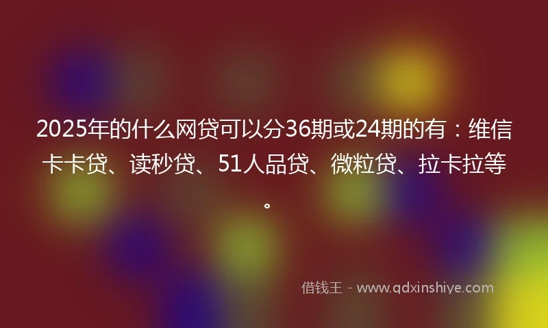 2025年的什么网贷可以分36期或24期的有：维信卡卡贷、读秒贷、51人品贷、微粒贷、拉卡拉等。