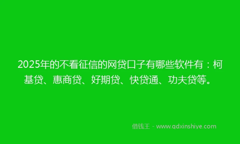 2025年的不看征信的网贷口子有哪些软件有：柯基贷、惠商贷、好期贷、快贷通、功夫贷等。