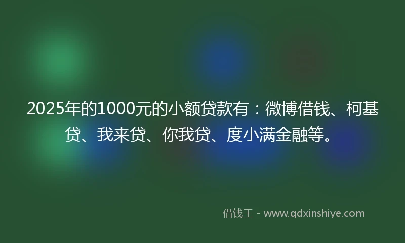 2025年的1000元的小额贷款有：微博借钱、柯基贷、我来贷、你我贷、度小满金融等。