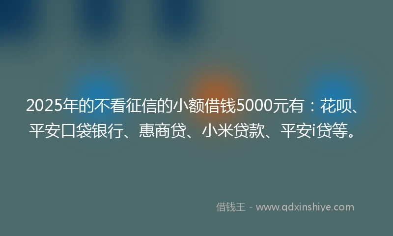 2025年的不看征信的小额借钱5000元有：花呗、平安口袋银行、惠商贷、小米贷款、平安i贷等。