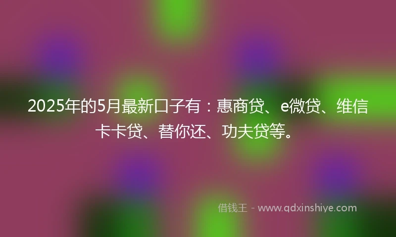 2025年的5月最新口子有：惠商贷、e微贷、维信卡卡贷、替你还、功夫贷等。