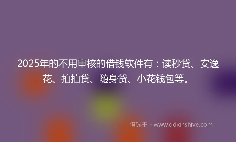 2025年的不用审核的借钱软件有：读秒贷、安逸花、拍拍贷、随身贷、小花钱包等。