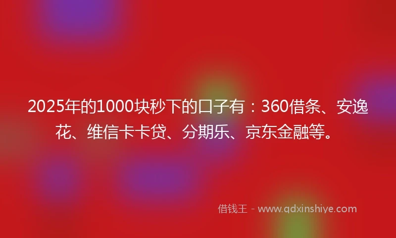 2025年的1000块秒下的口子有：360借条、安逸花、维信卡卡贷、分期乐、京东金融等。