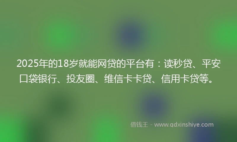 2025年的18岁就能网贷的平台有：读秒贷、平安口袋银行、投友圈、维信卡卡贷、信用卡贷等。