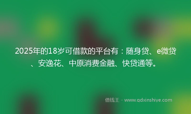 2025年的18岁可借款的平台有：随身贷、e微贷、安逸花、中原消费金融、快贷通等。