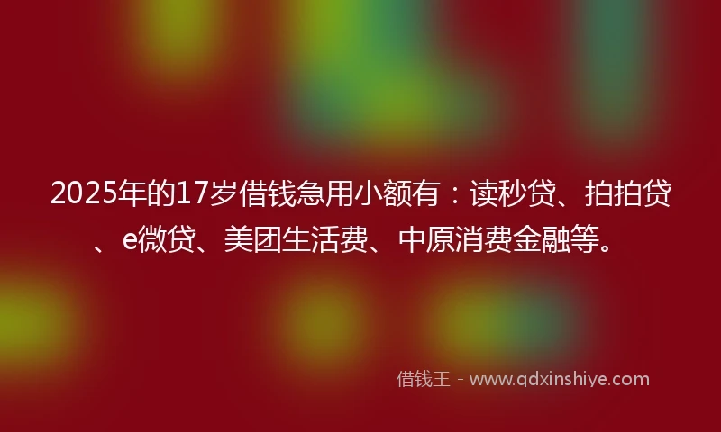 2025年的17岁借钱急用小额有：读秒贷、拍拍贷、e微贷、美团生活费、中原消费金融等。
