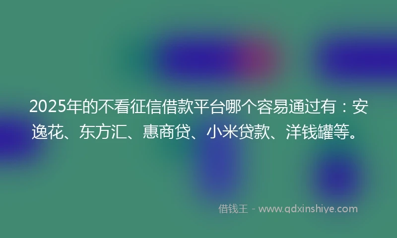2025年的不看征信借款平台哪个容易通过有：安逸花、东方汇、惠商贷、小米贷款、洋钱罐等。
