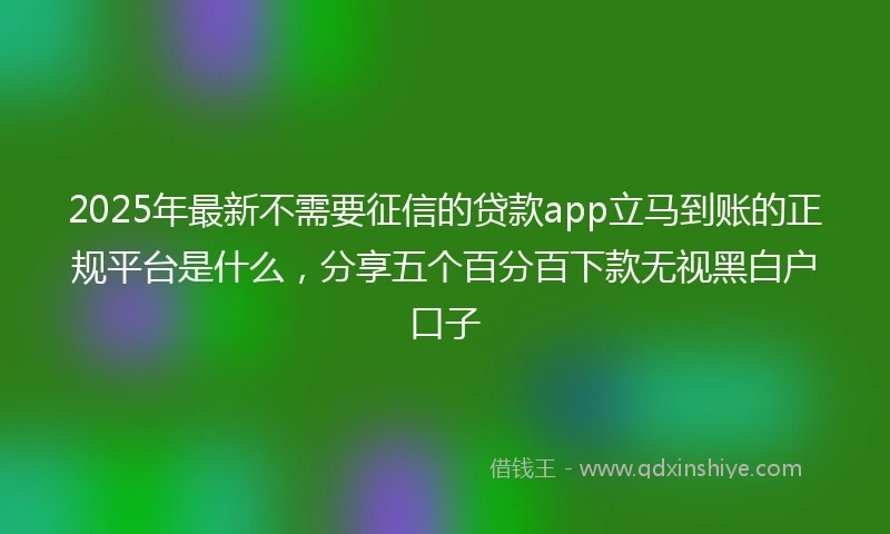 2025年最新不需要征信的贷款app立马到账的正规平台是什么，分享五个百分百下款无视黑白户口子