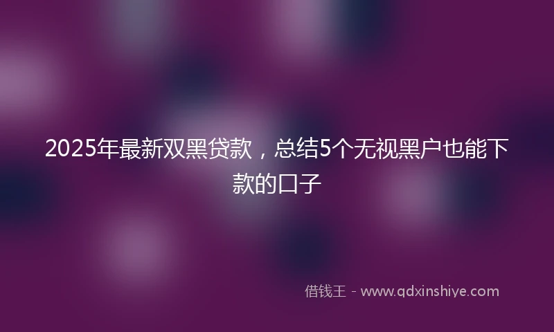 2025年最新双黑贷款，总结5个无视黑户也能下款的口子