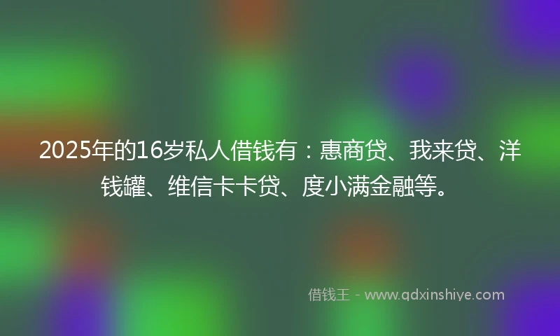 2025年的16岁私人借钱有：惠商贷、我来贷、洋钱罐、维信卡卡贷、度小满金融等。