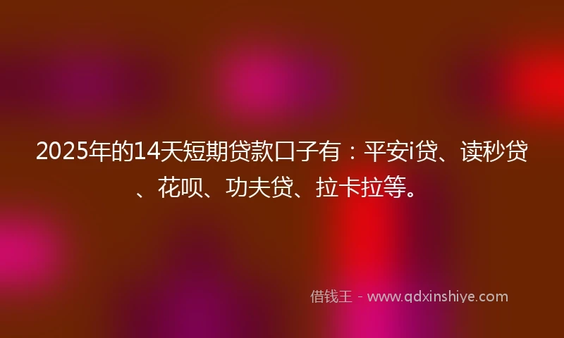 2025年的14天短期贷款口子有：平安i贷、读秒贷、花呗、功夫贷、拉卡拉等。