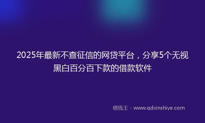 2025年最新不查征信的网贷平台，分享5个无视黑白百分百下款的借款软件