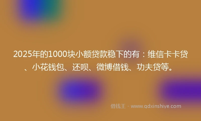 2025年的1000块小额贷款稳下的有：维信卡卡贷、小花钱包、还呗、微博借钱、功夫贷等。