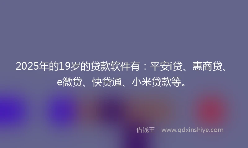 2025年的19岁的贷款软件有：平安i贷、惠商贷、e微贷、快贷通、小米贷款等。