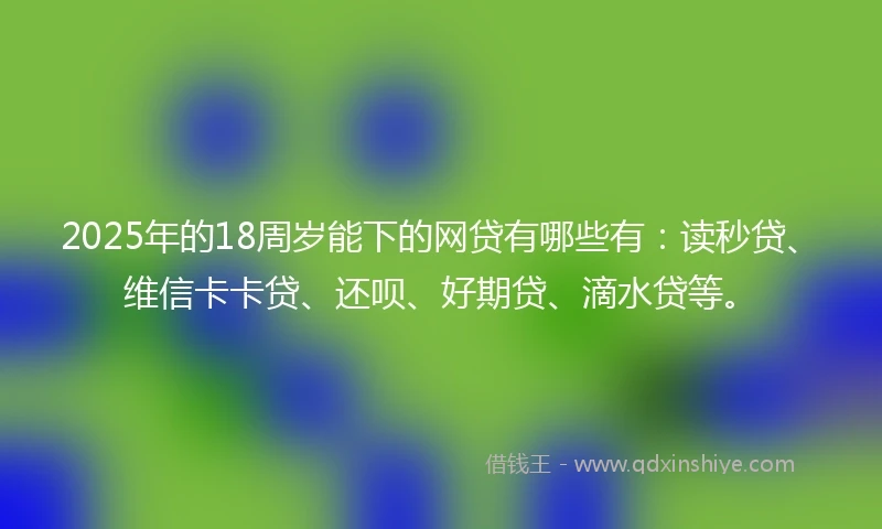 2025年的18周岁能下的网贷有哪些有：读秒贷、维信卡卡贷、还呗、好期贷、滴水贷等。