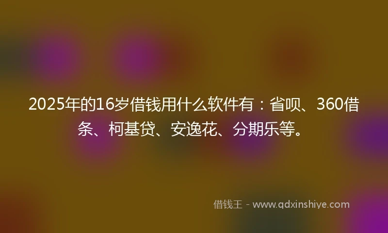 2025年的16岁借钱用什么软件有：省呗、360借条、柯基贷、安逸花、分期乐等。