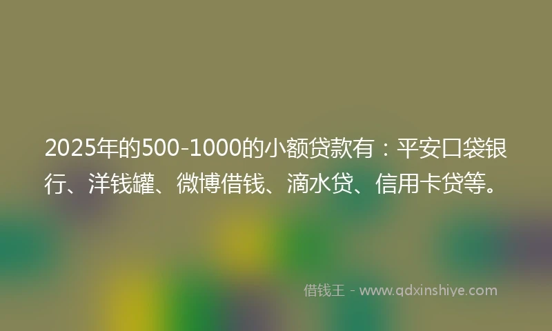 2025年的500-1000的小额贷款有：平安口袋银行、洋钱罐、微博借钱、滴水贷、信用卡贷等。