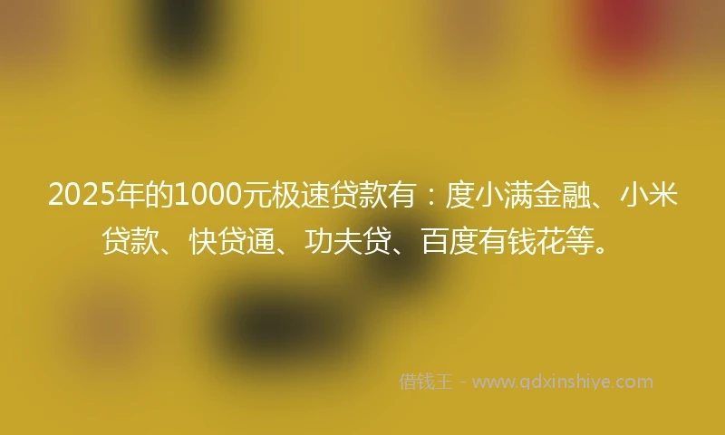 2025年的1000元极速贷款有：度小满金融、小米贷款、快贷通、功夫贷、百度有钱花等。