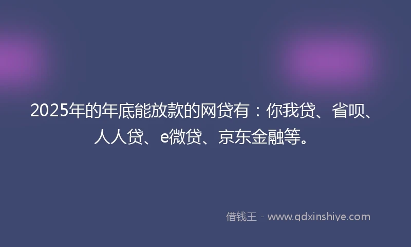 2025年的年底能放款的网贷有：你我贷、省呗、人人贷、e微贷、京东金融等。