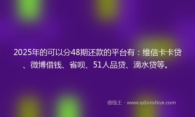 2025年的可以分48期还款的平台有：维信卡卡贷、微博借钱、省呗、51人品贷、滴水贷等。